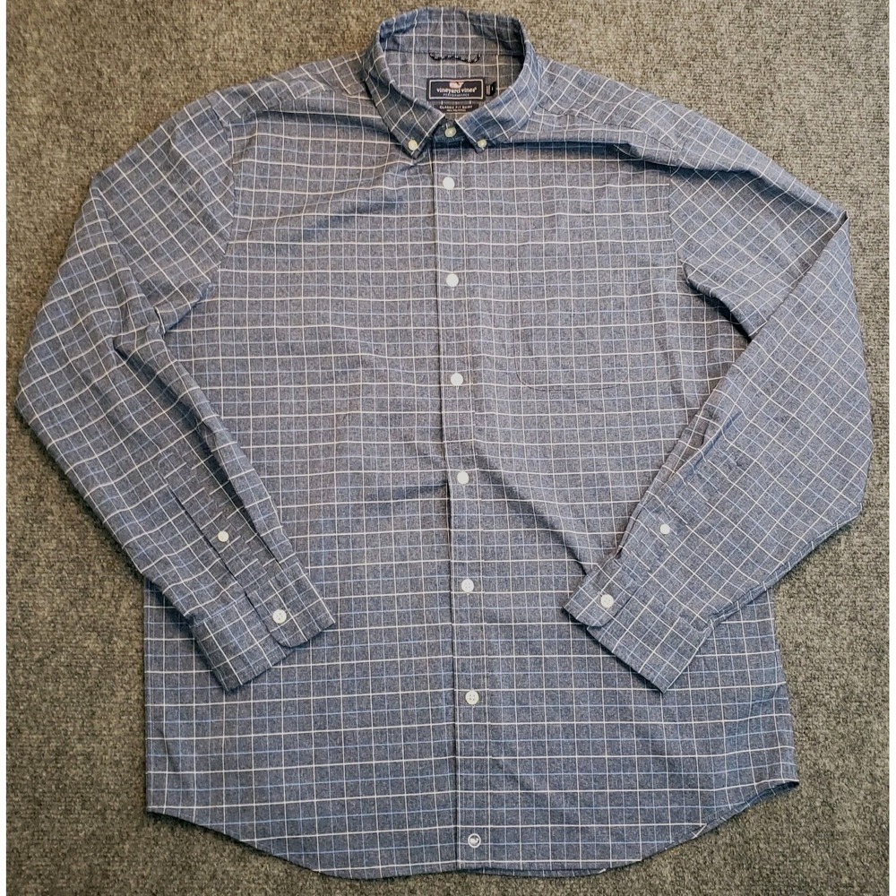 Vineyard Vines Performance Shirt Mens Large Blue Check Classic Fit Button Down